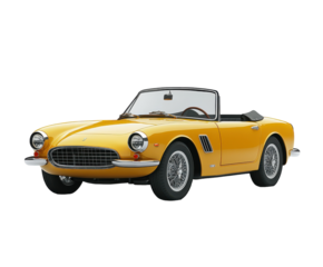 Classic yellow convertible sports car isolated on white. PNG transparent.