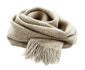 Soft beige scarf isolated on white background. PNG transparent.