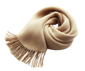 Soft beige scarf isolated on white background. PNG transparent.