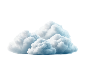 Three fluffy clouds isolated on white background. PNG transparent.