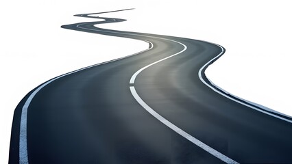 close and top  View of Curved Road on White Background png good assets 