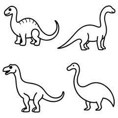 Collection of dinosaur line art, T-Rex Tyrannosaurus vector illustration, and raptor dinosaur icon set.