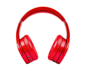 Red over-ear headphones isolated on white background. PNG transparent.