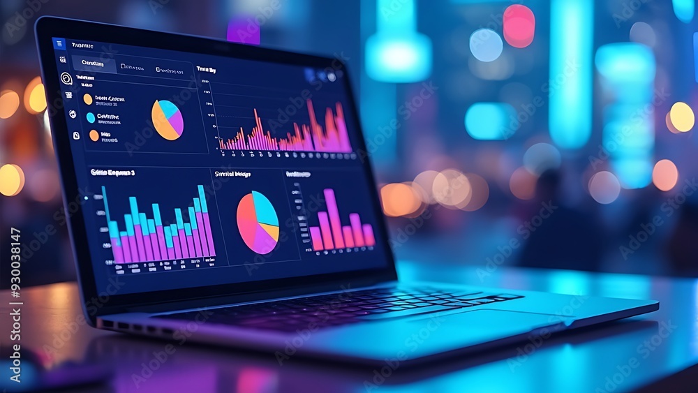 Canvas Prints closeup screen of the laptop or notebook device, displaying the colorful website traffic metrics, gr