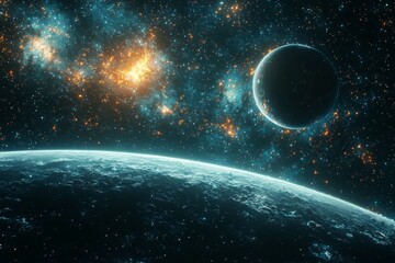 Obraz premium Space cosmic illustration with planets scene created with Generative AI
