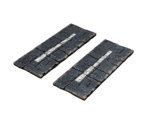 Two asphalt road sections isolated on white background. PNG transparent.