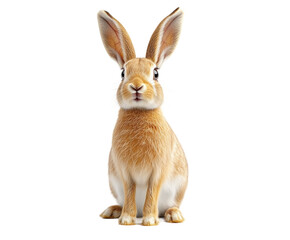 Obraz premium Brown hare standing upright isolated on white. PNG transparent.