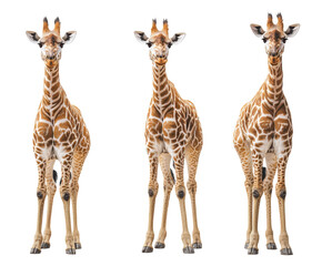 Obraz premium Three giraffes isolated on white background. PNG transparent.