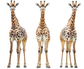 Obraz premium Three giraffes isolated on white background. PNG transparent.