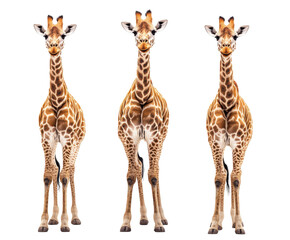 Obraz premium Three giraffes isolated on white background. PNG transparent.