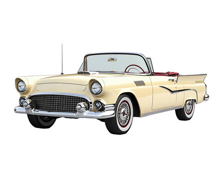 Vintage convertible car isolated on white background. PNG transparent.