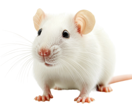 White rat close-up isolated on white background. PNG transparent.