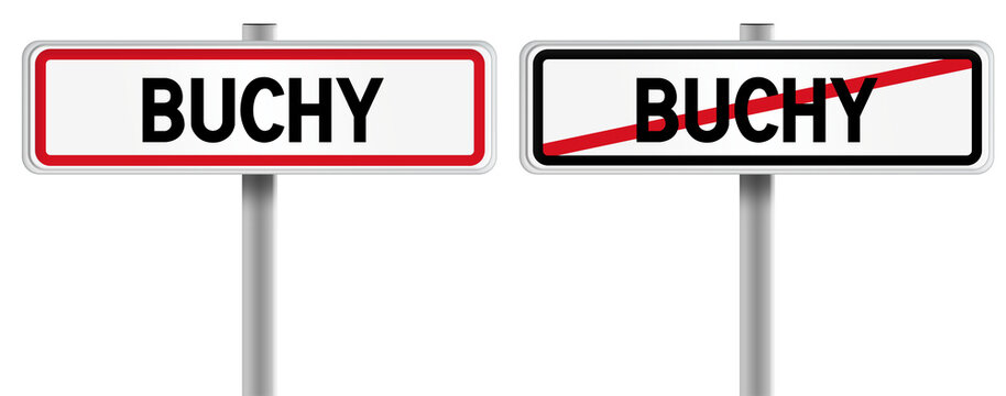 Panneau de BUCHY &agrave; l'Entr&eacute;e et &agrave; la Sortie - Fond Transparent ou Blanc Disponible