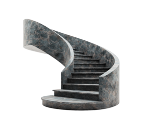 Stone spiral staircase isolated on white background. PNG transparent.