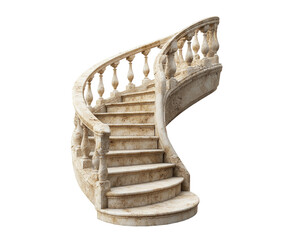 Stone spiral staircase isolated on white background. PNG transparent.