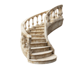 Stone spiral staircase isolated on white background. PNG transparent.