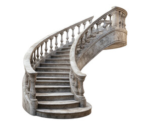 Stone spiral staircase isolated on white background. PNG transparent.