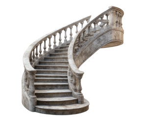 Stone spiral staircase isolated on white background. PNG transparent.