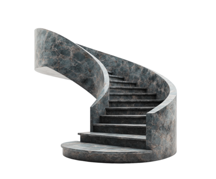 Stone spiral staircase isolated on white background. PNG transparent.