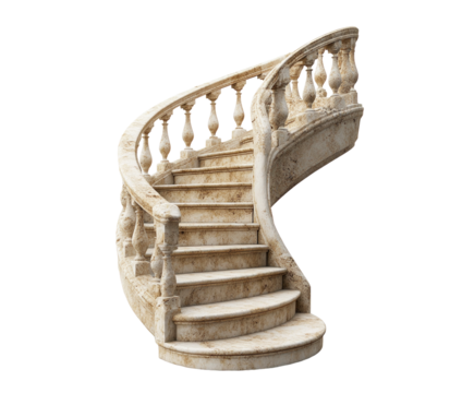 Stone spiral staircase isolated on white background. PNG transparent.