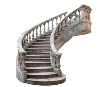 Stone spiral staircase isolated on white background. PNG transparent.
