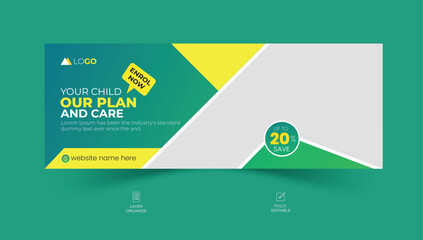 School admission facebook cover design, back-to-school social media banner, online education banner ads template.