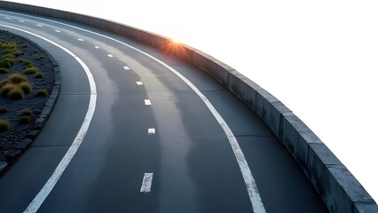 close and top  View of Curved Road on White Background png good assets 