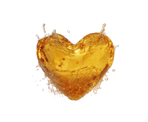 Golden liquid heart shape isolated on white background. PNG transparent.
