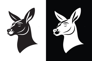 Kangaroo head vector icon with black and white background.