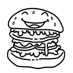 hand drawn cute happy hamburger smile cartoon doodle line