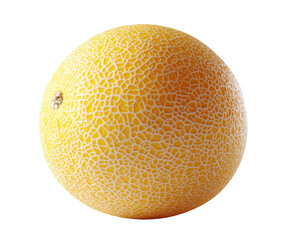 Whole yellow melon isolated on white background. PNG transparent.