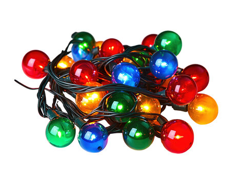 Colorful Christmas lights tangled isolated on white background.. PNG transparent.