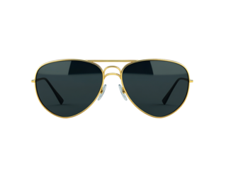 Aviator sunglasses with gold frames isolated on white background.. PNG transparent.