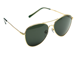 Aviator sunglasses with gold frames isolated on white background.. PNG transparent.