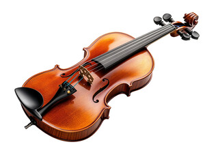 Fototapeta premium Wooden violin with bow isolated on white background.. PNG transparent.