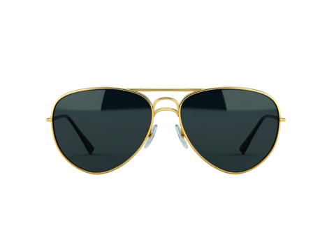 Aviator sunglasses with gold frames isolated on white background.. PNG transparent.
