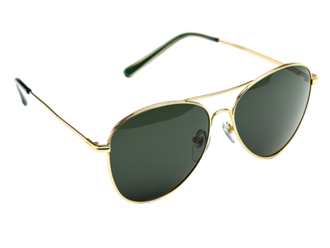 Aviator sunglasses with gold frames isolated on white background.. PNG transparent. - Powered by Adobe