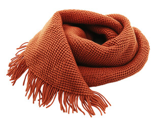 Knitted wool scarf folded isolated on white background.. PNG transparent.