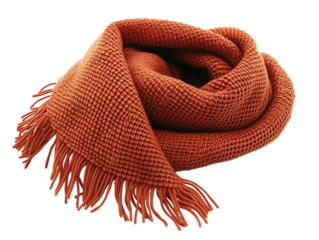 Knitted wool scarf folded isolated on white background.. PNG transparent.