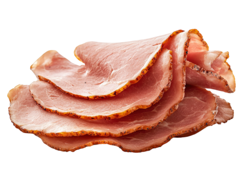 Smoked ham slice isolated on white background.. PNG transparent.