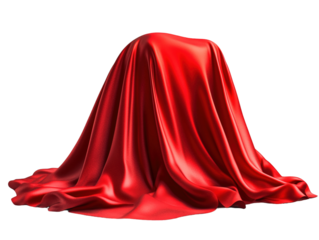 Mysterious object covered with red fabric isolated on white background. PNG transparent.