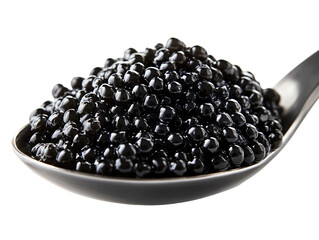 Black caviar on a spoon isolated on white background. PNG transparent.