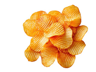 Wavy potato chips isolated on white background. PNG transparent.