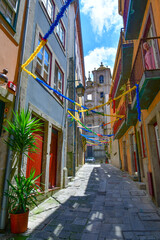 Fototapeta premium Facade of colorful buildings among the streets of the old city in Porto, Portugal.