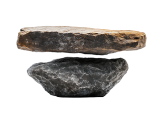 Balanced flat rock isolated on white background. PNG transparent.