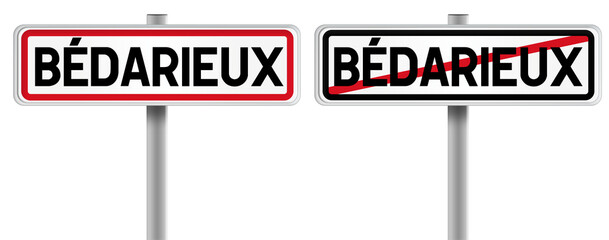Panneau de BÉDARIEUX à l'Entrée et à la Sortie - Fond Transparent ou Blanc Disponible