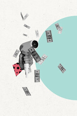 Creative abstract template collage of hairdryer falling money win lottery weird freak bizarre unusual fantasy