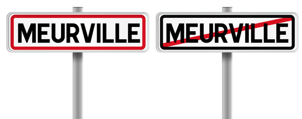 Panneau de MEURVILLE à l'Entrée et à la Sortie - Fond Transparent ou Blanc Disponible
