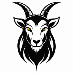 Unique vector illustration of a goat head with large horns, a mountain goat logo design, and a goat animal logo icon.