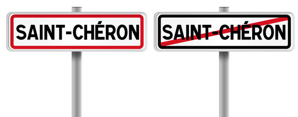 Panneau de SAINT-CHÉRON à l'Entrée et à la Sortie - Fond Transparent ou Blanc Disponible